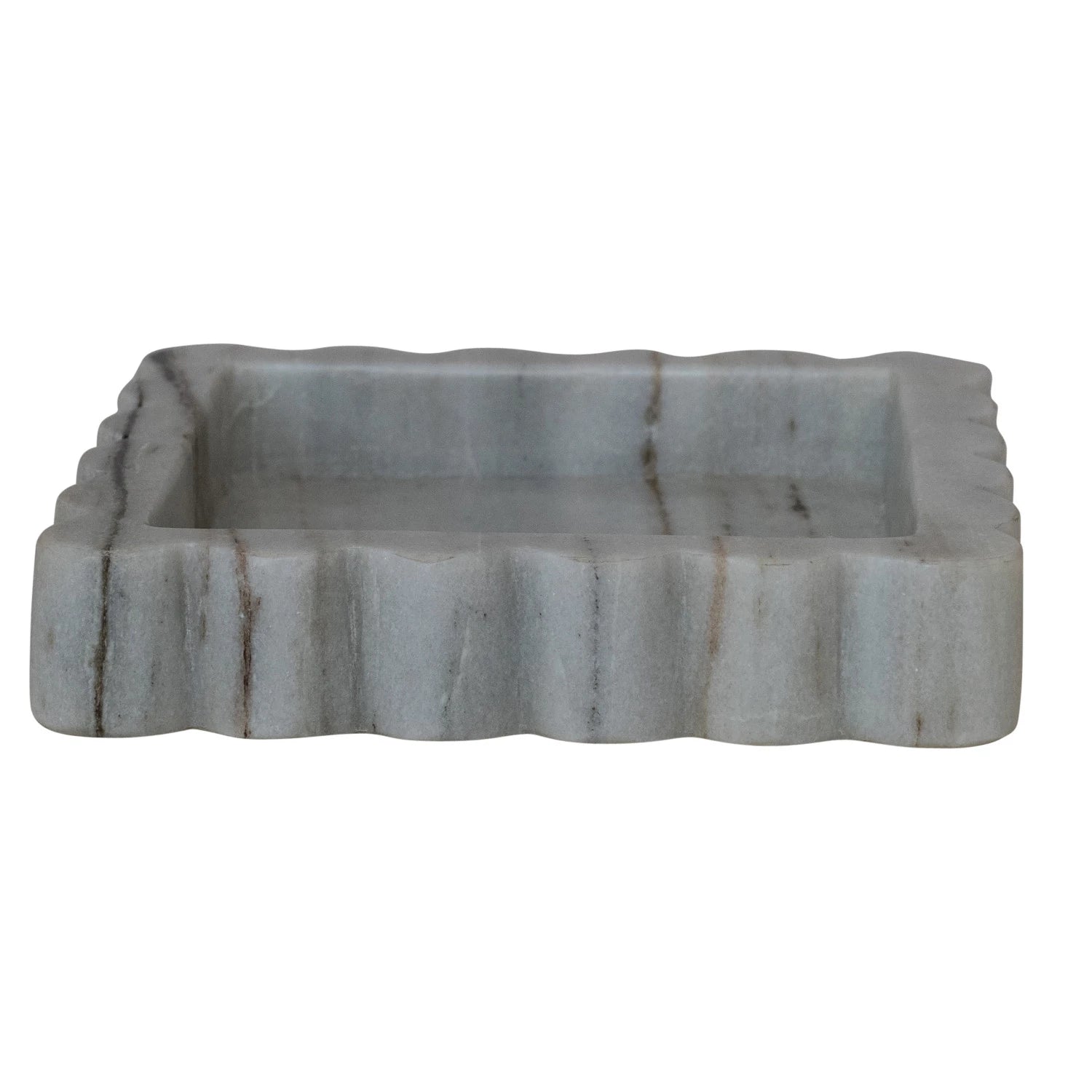 square grey marble tray with scalloped edge 