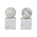 Two marble spheres bookends on square bases against a white background