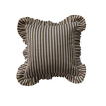 Striped pillow with ruffled edges on a white background