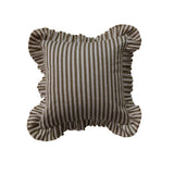 Striped pillow with ruffled edges on a white background