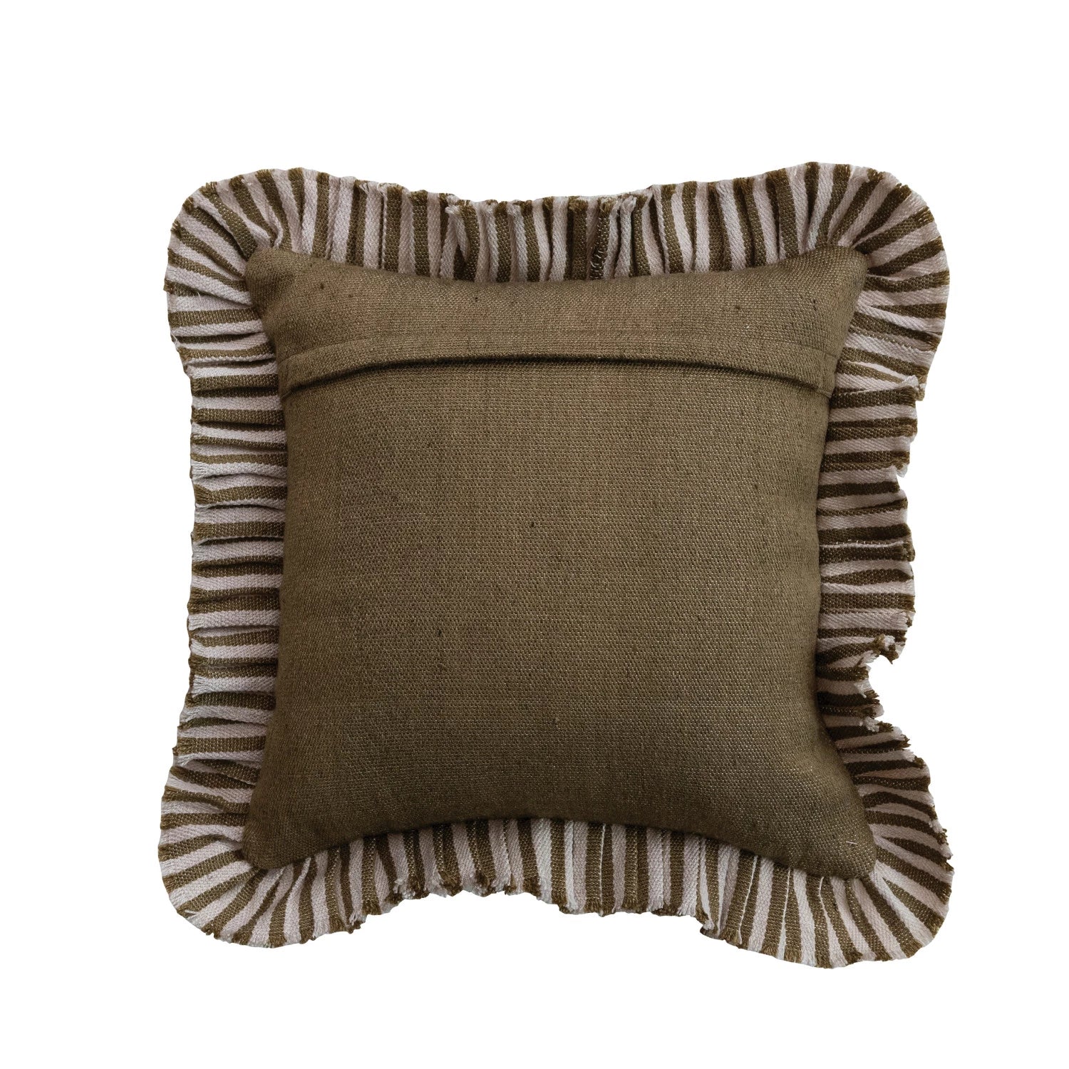 Brown pillow with striped design on a white background