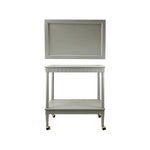 Light gray side table with mirror on a white background