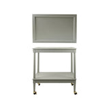 Light gray side table with mirror on a white background