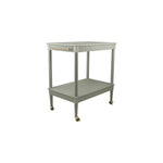 Two-tiered metal cart with wheels on a white background