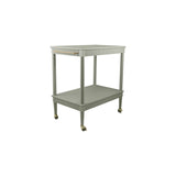 Two-tiered metal cart with wheels on a white background