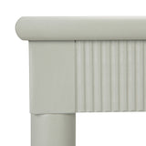 Close-up of a light gray upholstered headboard on a white background