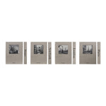 Set of four decorative boxes designed to look like books with city names on a white background