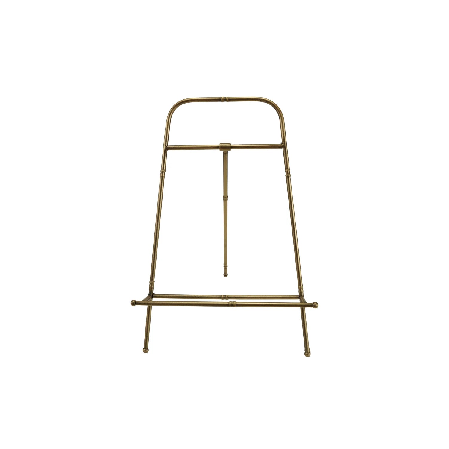 Brass metal easel on a white background