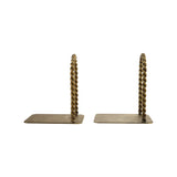 Pair of brass bookends with rope-like design on a white background