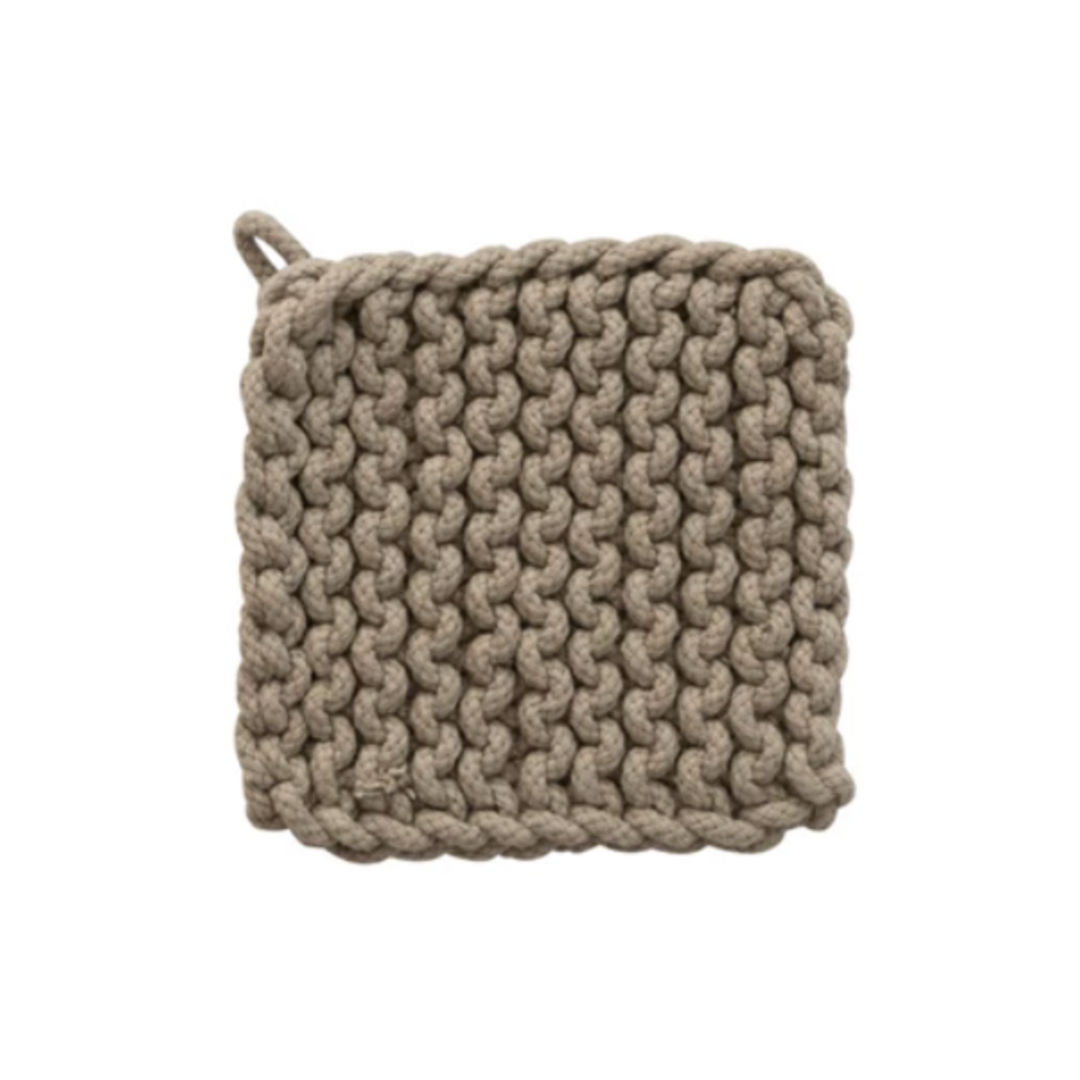 8" Square Cotton Crocheted Pot Holder, Dovetail