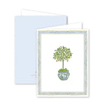 Greeting card with a green potted plant illustration on a white background