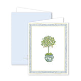 Greeting card with a green potted plant illustration on a white background