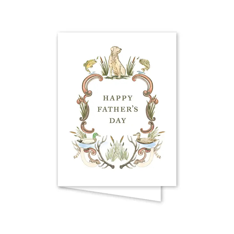 Father's Day card with decorative border and 'Happy Father's Day' text on a white background