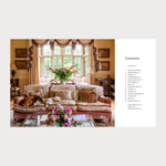 Living room with floral decorations and a dog on a couch, overlaid with a table of contents.