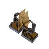 Rodari Bookends showing two figures pushing and pulling on white background