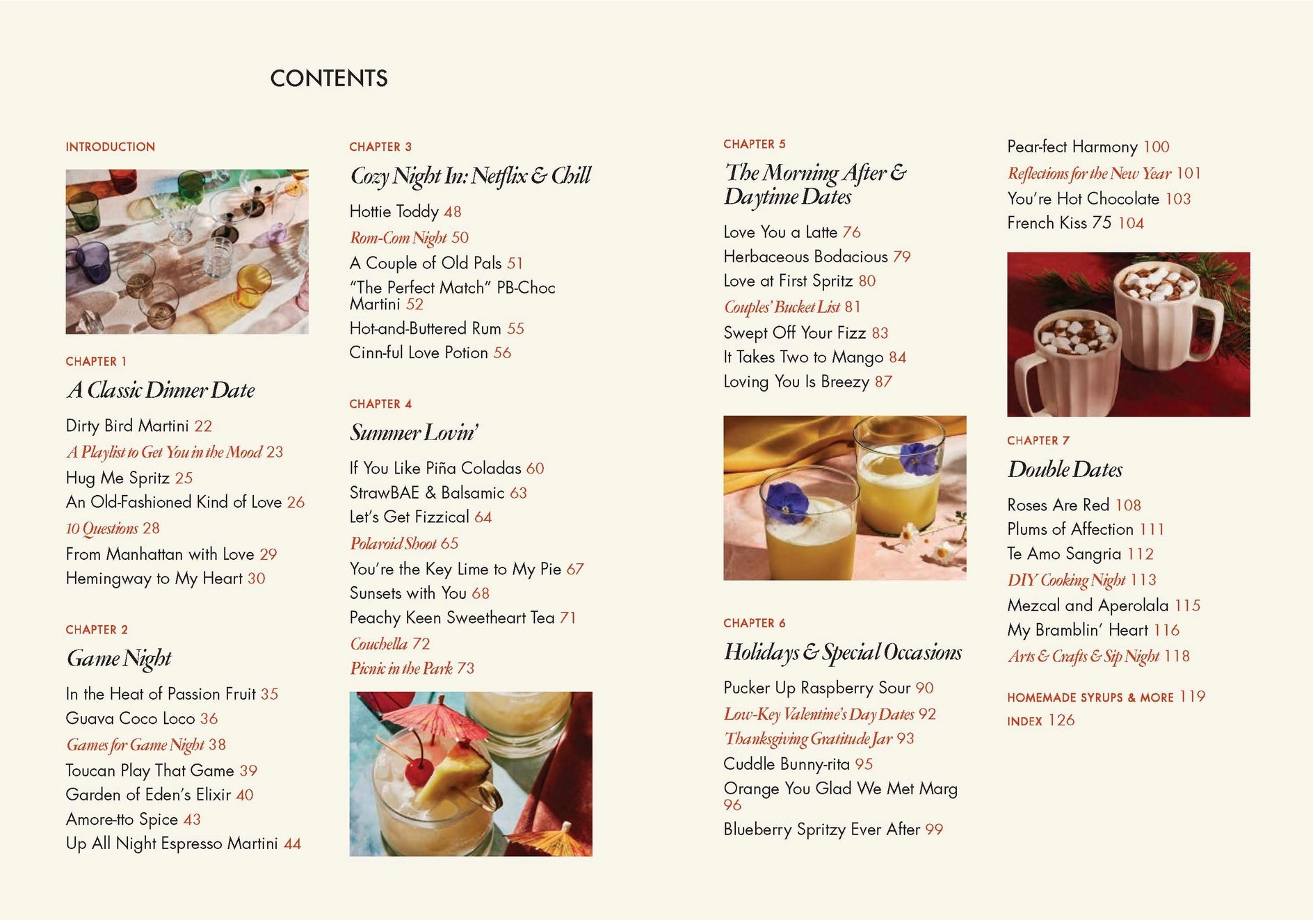 Table of contents for a book or document with images and text on a white background