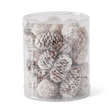 6.5 INCH CYLINDER OF GLITTERED FLOCKED LONG BROWN PINECONES 