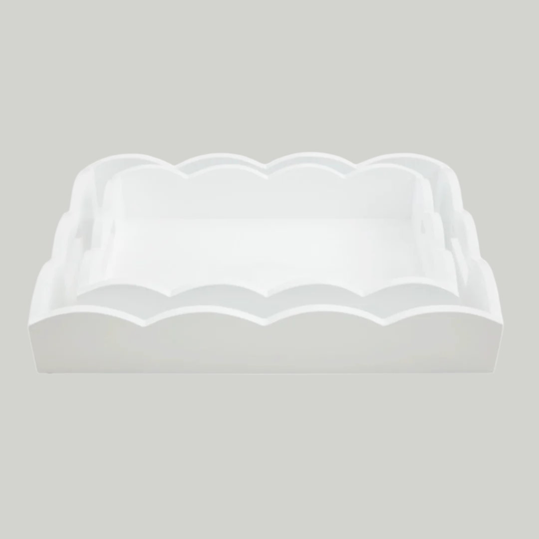 lacquer white scalloped tray, two sizes