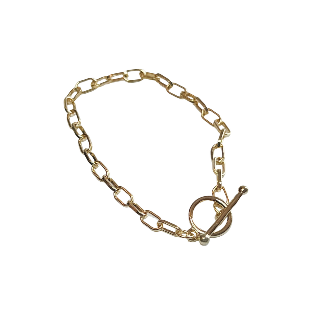 gold chain link bracelet, toggle clasp