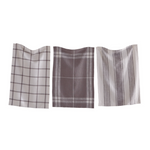 classic dishtowel set of three coordinating patterns, gray