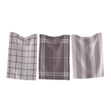 classic dishtowel set of three coordinating patterns, gray