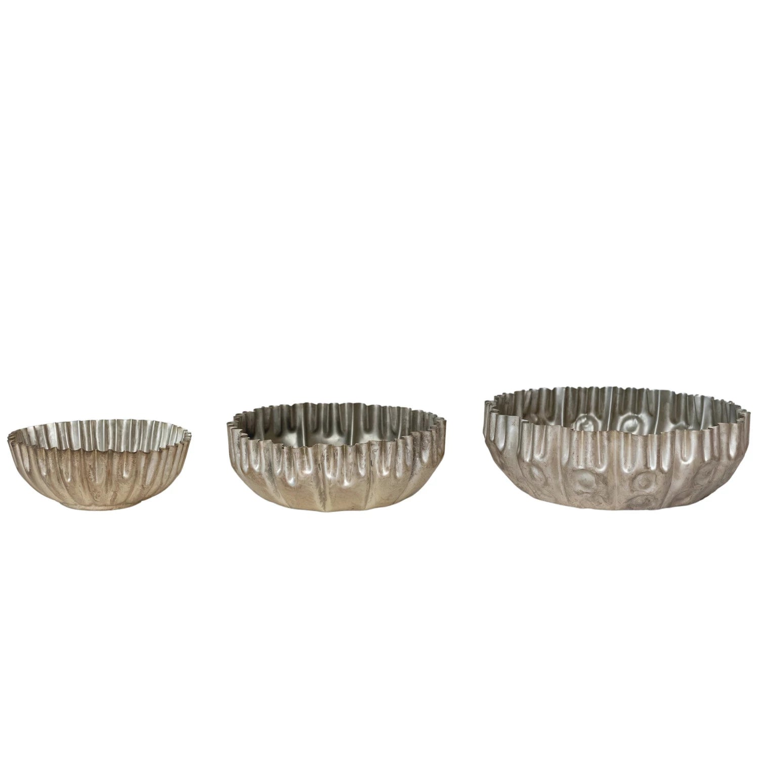 round decorative metal fluted bowl, three sizes