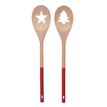 Acacia Wood Spoon w/ Tree/Star Cut-Out, Natural & Red, 2 Styles