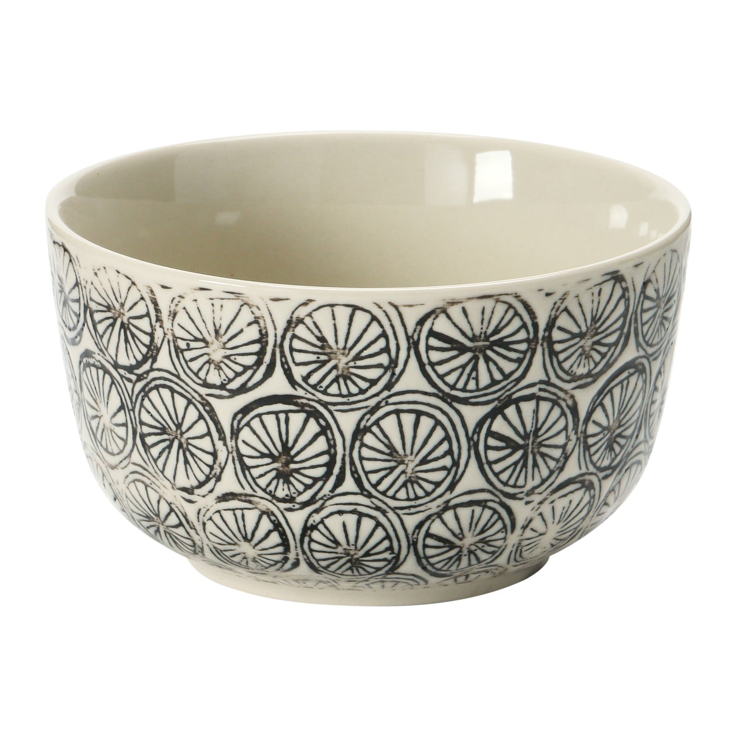 Stamped Stoneware Bowl w/ Embossed Pattern, Cream Color & Black,