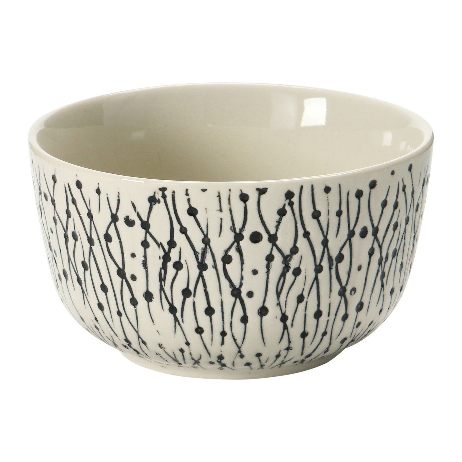 Stamped Stoneware Bowl w/ Embossed Pattern, Cream Color & Black