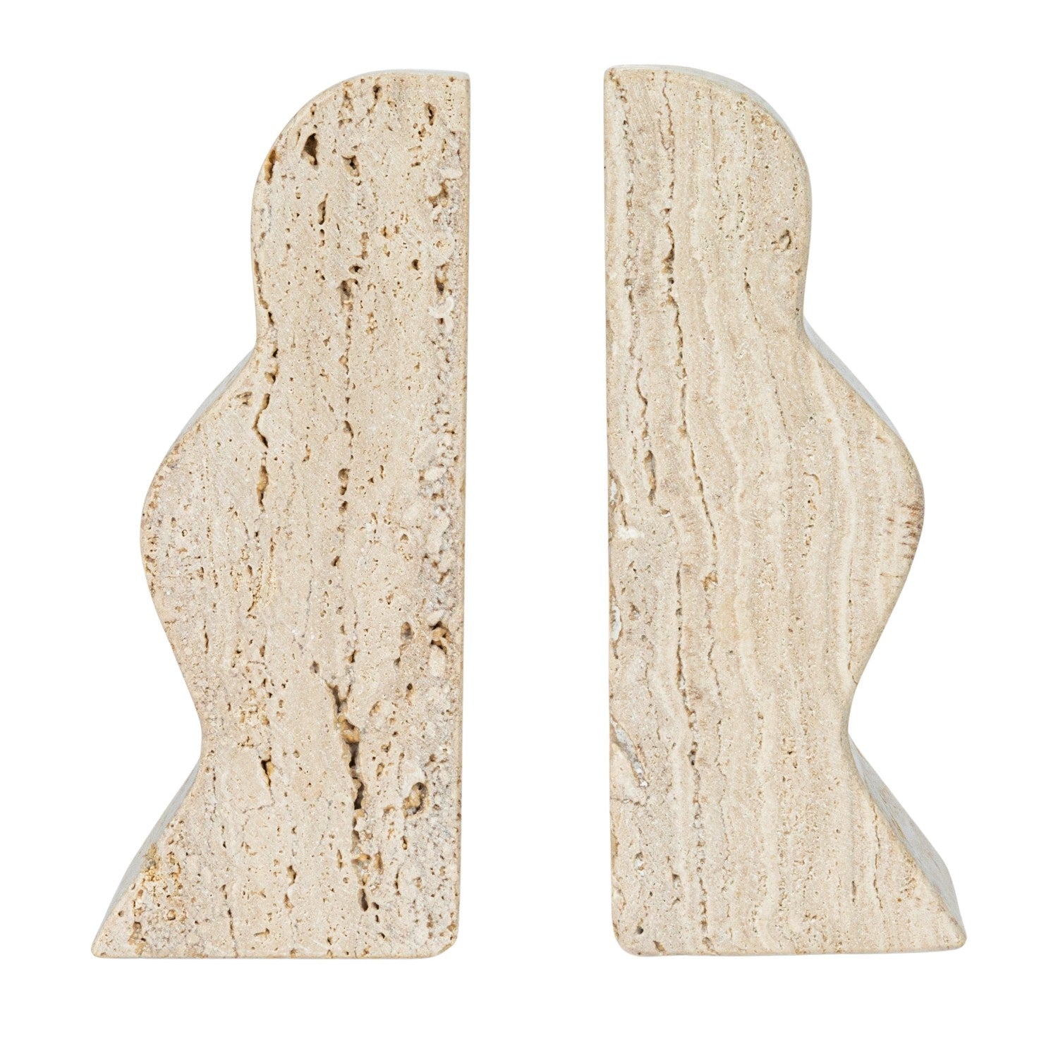 Travertine Wave Bookends, Natural, Set of 2 (Each One Will Vary)