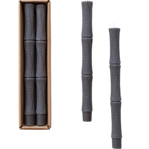 Unscented Sculpted Taper Candles, Charcoal Color, 3 Styles, Set of 2