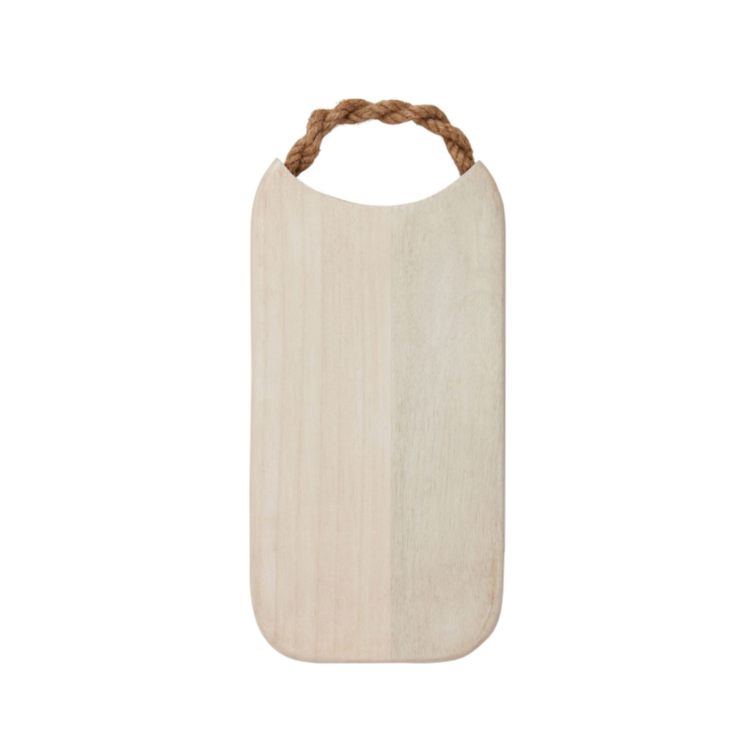 bleached Mango wood board with braided rope side handle, rectangle style