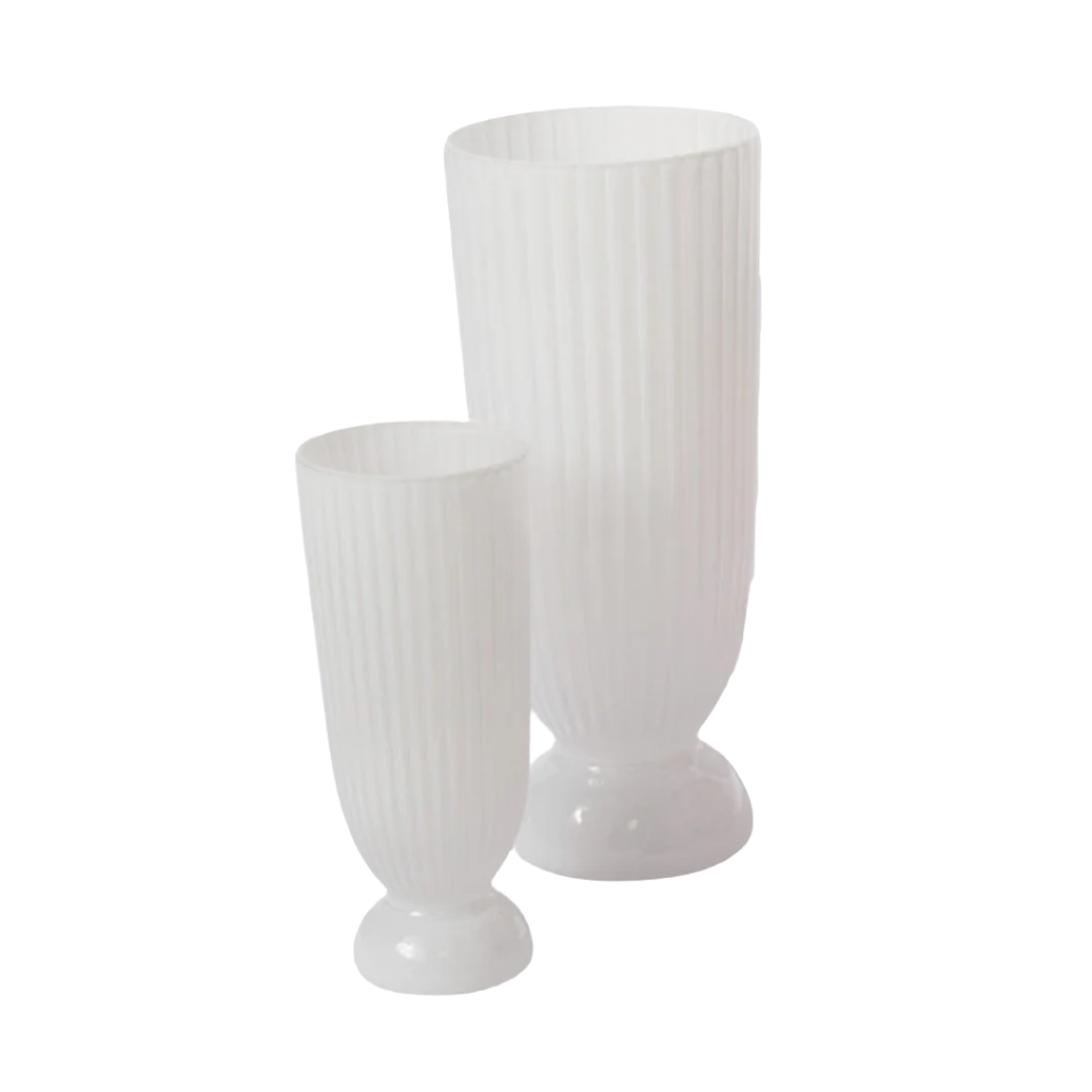 vintage textured white footed vase, two sizes