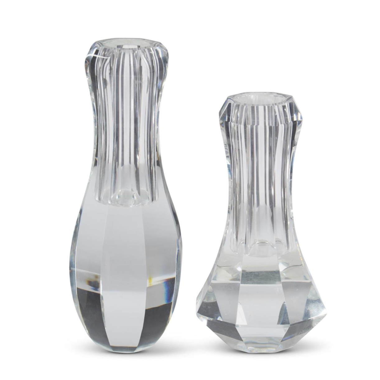 2 Clear Crystal Bud Vases, two sizes