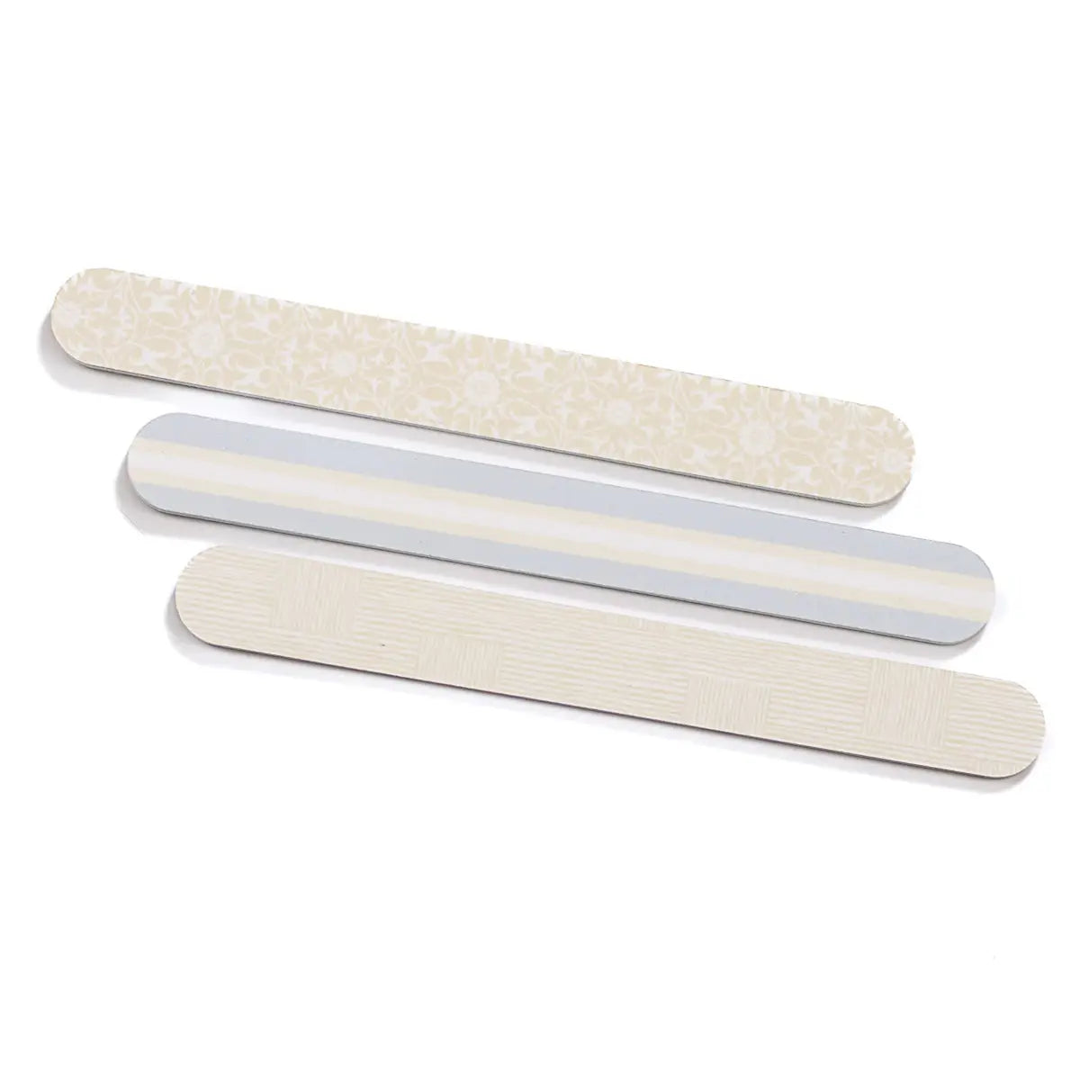 patterened cream and light blue nail files, set of three