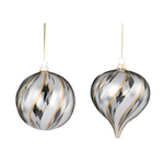 2 ASSORTED 4" GOLD AND SILVER SWIRL STRIPE ORNAMENTS