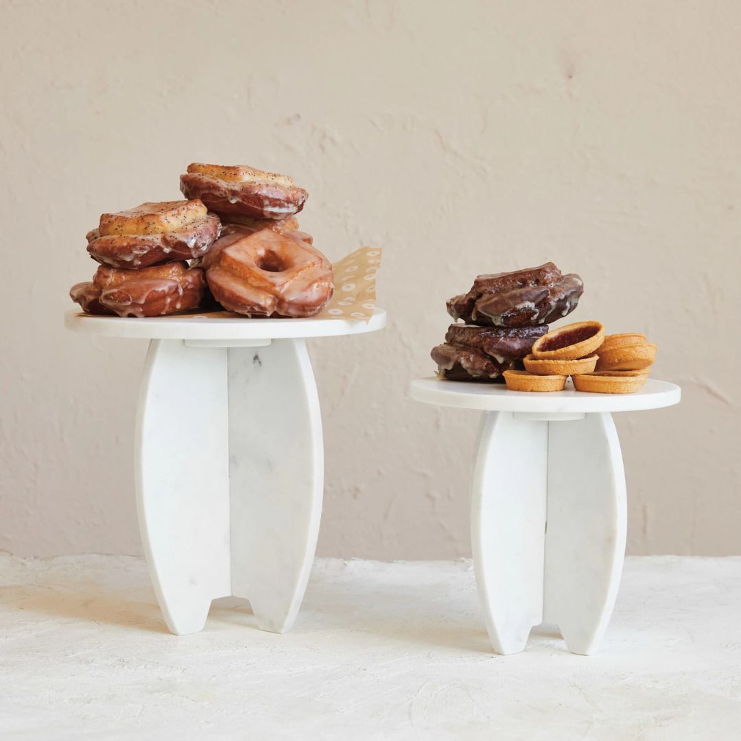 styled White Marble Pedestal w/ Interlocking Base, two sizes