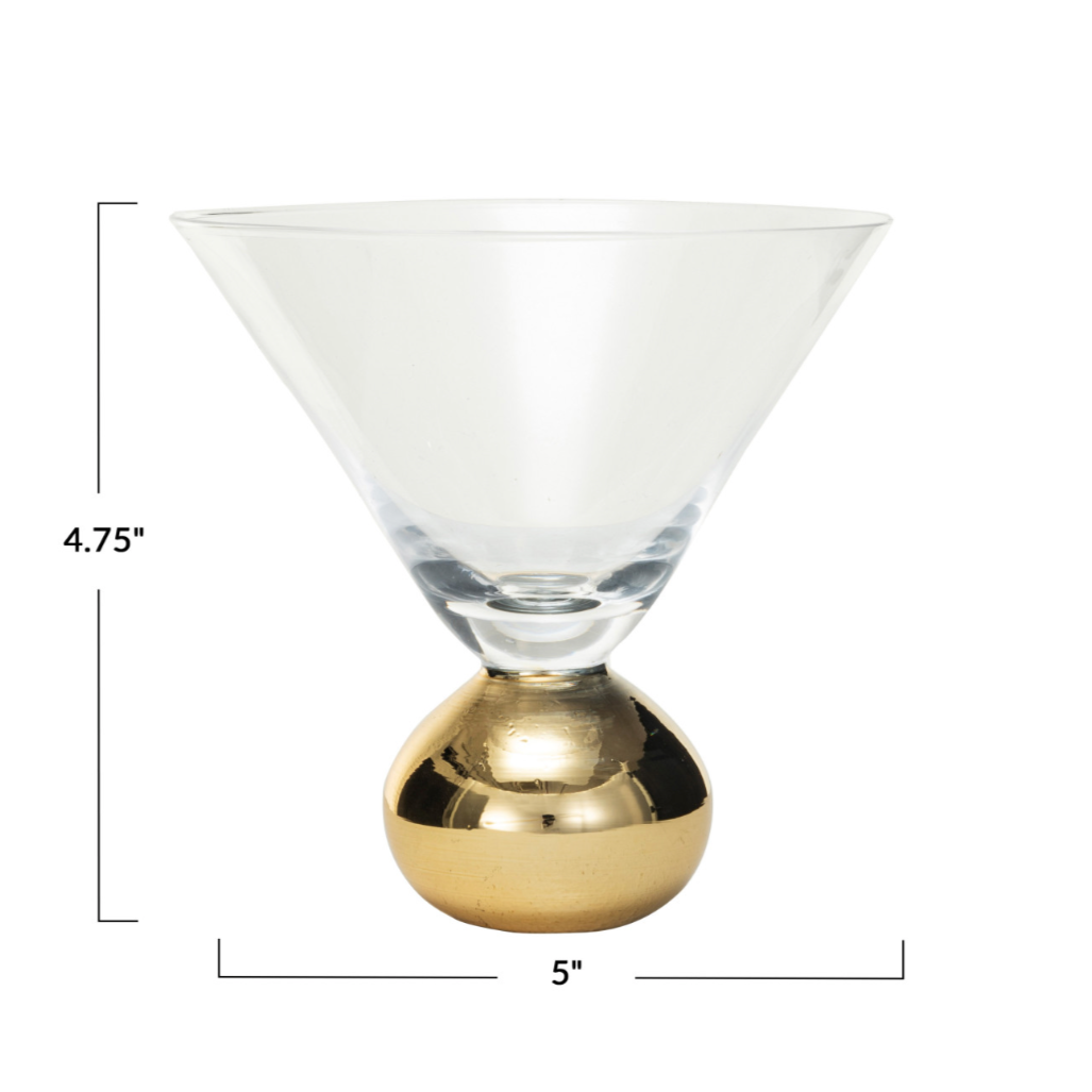 12 oz. Martini Glass w/ Gold Electroplated Ball Stem measurements