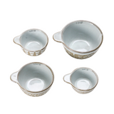 Stoneware Measuring Cups w/ Wax Relief Pattern, Reactive Glaze, White, Set of 4