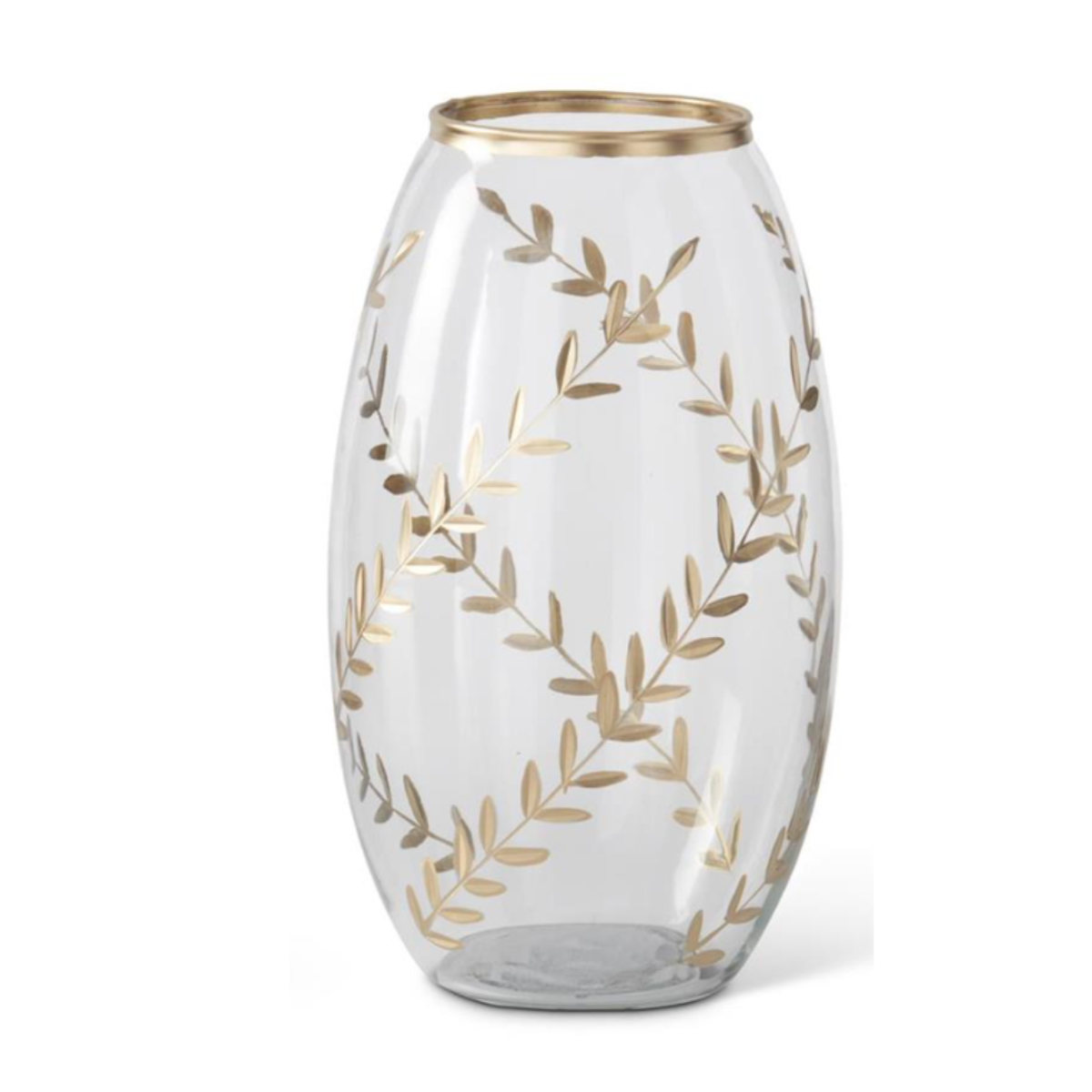 gold gilded leaf etched clear vase, size medium