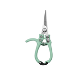 mint green enameled handled garden pruning shears on a white background