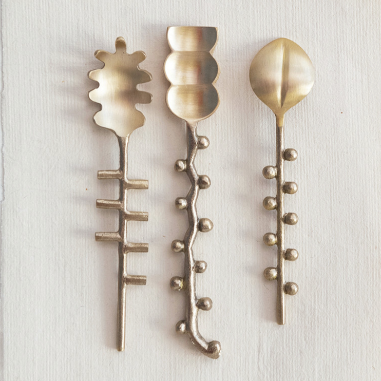 Hobnail Brass Formed Spoon, 3 Styles