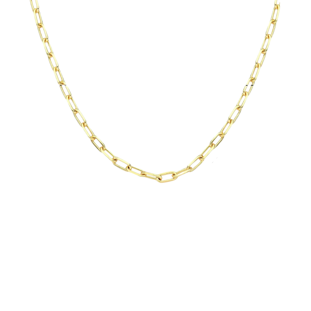 Gold chain necklace on a white background
