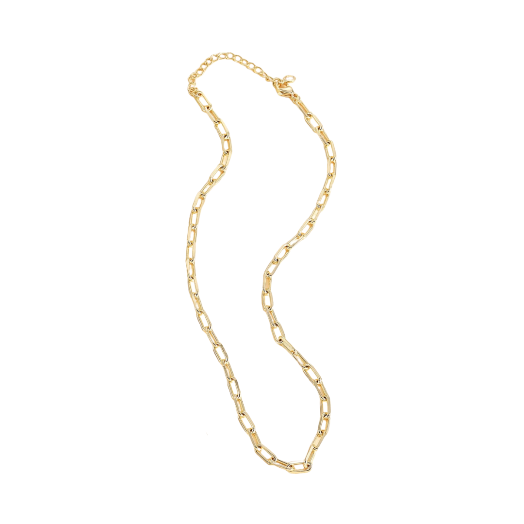 Gold chain necklace on a white background