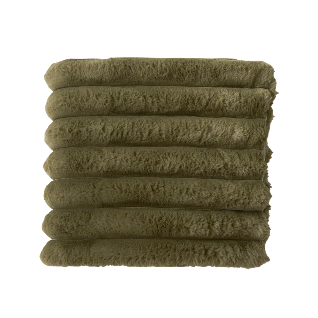 Stack of green towels on a white background