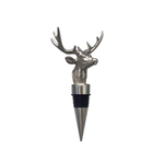 Silver deer head bottle stopper on a white background
