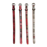 plaid cotton & leather dog collar, 4 styles