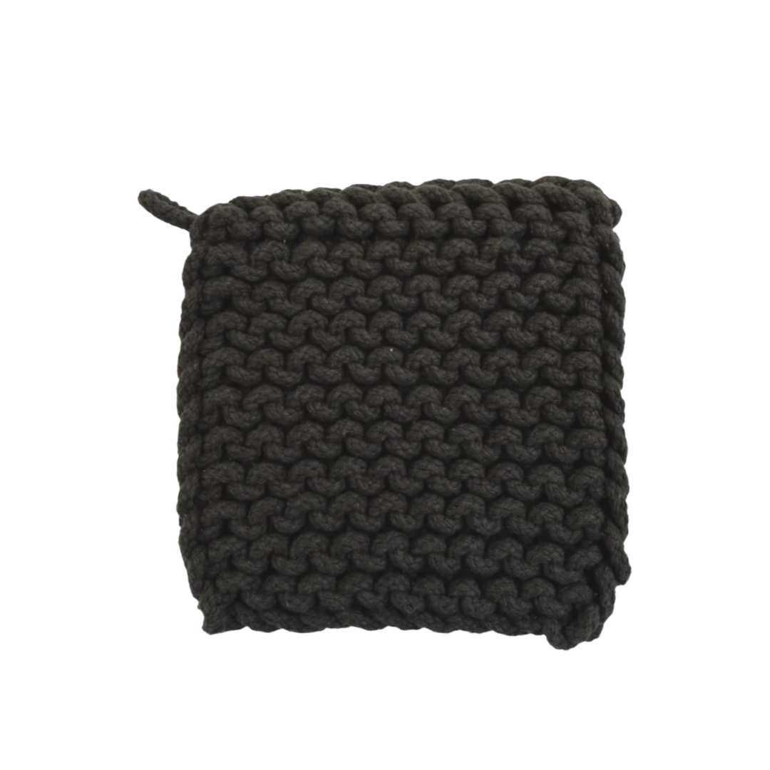 8" Square Cotton Crocheted Pot Holder, Onyx