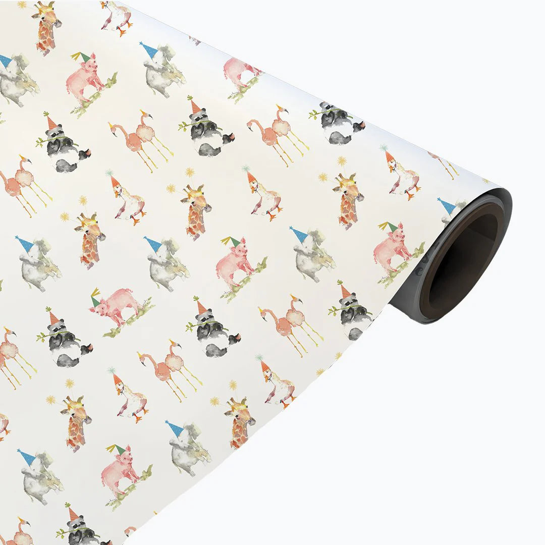 Roll of decorative paper with animal pattern on a white background