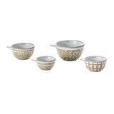 Stoneware Measuring Cups w/ Wax Relief Pattern, Reactive Glaze, White, Set of 4